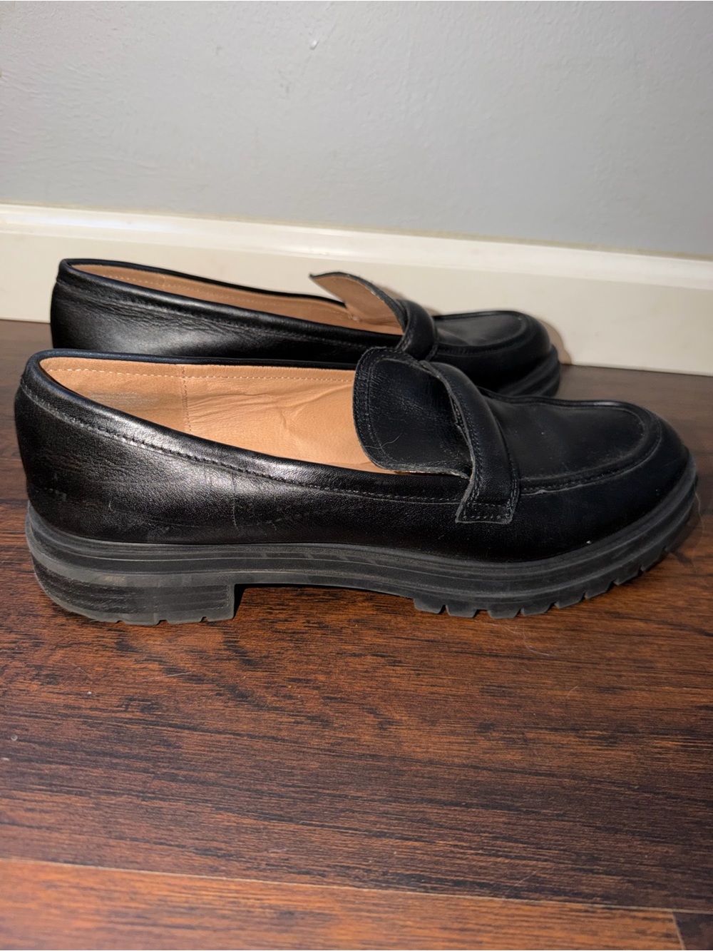 Madewell Black Leather Lug Sole Loafers